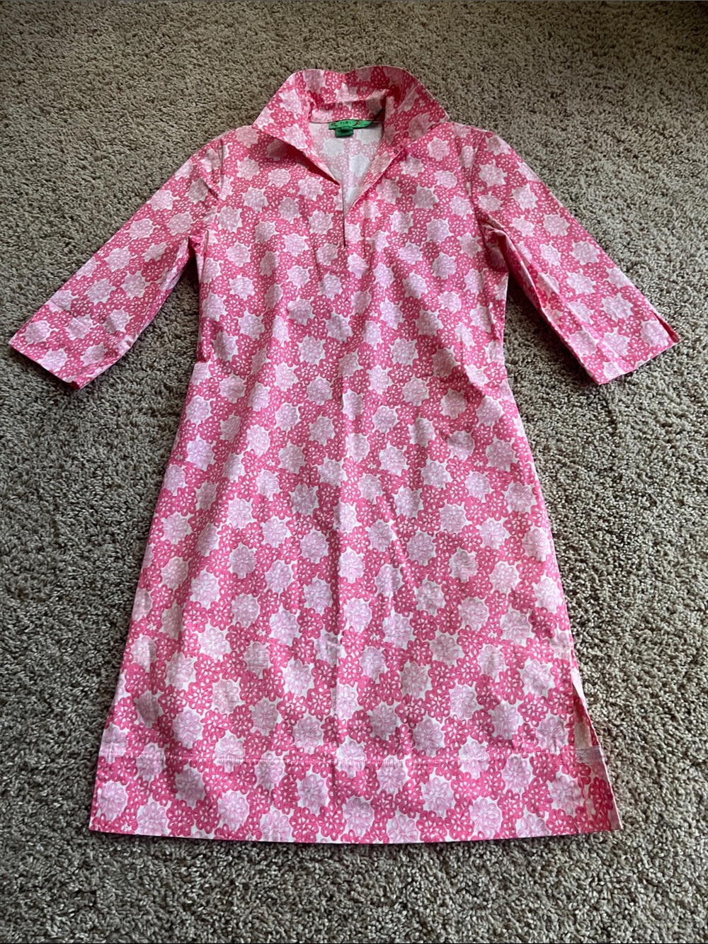 Tibi Pink and White Floral Shift Dress with stretch